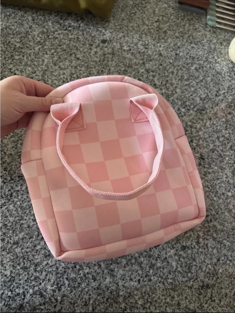 Pink Checkered Top-Handle Lunch Bag